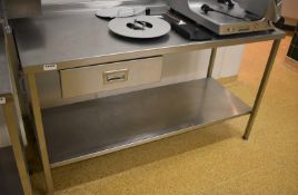 1 x Stainless Steel Prep Table With Upstand, Undershelf and Drawer - H86 x W150 x D70 cms -