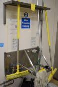 1 x Stainless Steel Mop Cleaning Station With Wall Mounted Overhead Mop Stand - W80 cms - CL455 -