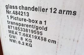 1 x Glass 12-Arm Chandelier - Unused Boxed Shop Stock - Low Start, No Reserve - Ref: WH1 - CL011 - L