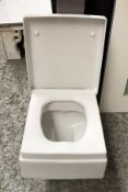 1 x Wall Mounted Ceramic Square Toilet Pan With Lid - Pre-owned in Good Condition - H38 x W56 x