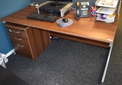 1 x Walnut Office Desk With Matching Drawer Pedestal - Dimensions H72 x W160 x D80 cms - Ref LF129 -