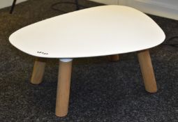 1 x Small Contemporary Side Table With Metal Shaped Top Finished in White and Wooden Legs