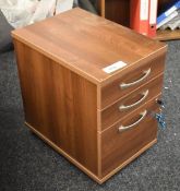 1 x Three Drawer Underdesk Pedestal With Walnut Finish and Silver Handles - Includes Keys