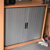 1 x Tambour Door Office Storge Cabinet in Beech and Silver - Modern Design - Small Size - CL529 -