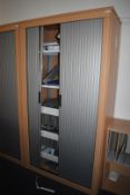 1 x Tambour Door Office Storge Cabinet in Beech and Silver - Modern Design With Shelves and File