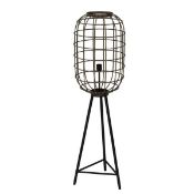 1 x Industrial Designed Cage Floor Lamp With Distressed Finish, Tripod Stand, and Inline On/Off