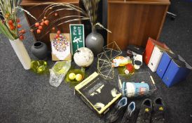 1 x Assorted Collection of Various Items - Includes Vases, Globe, Work Boots, File Holders, Pictures