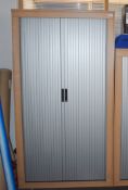 1 x Tambour Door Office Storge Cabinet in Beech and Silver - Modern Design With Shelves and File