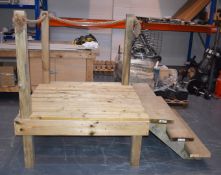 1 x Caravan / Motorhome Balcony Steps - Made From Decking Wood With Rope Hand Rail - Used For