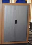 1 x Tambour Door Office Storge Cabinet in Beech and Silver - Modern Design - Medium Size - CL529 -
