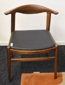 1 x Hans Wegner Inspired Cow Horn Elbow Chair - Solid Wood Chair With Dark Stain Finish