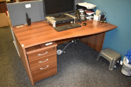 1 x Wave Right Handed Office Desk With a Contemporary Walnut Finish and Matching Drawer Pedestal -