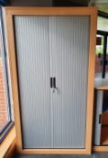 1 x Tambour Door Office Storge Cabinet in Beech and Silver - Modern Design With Four Internal