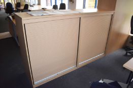2 x Roller Shutter Office Storage Cabinets With Beech Finish - CL529 - Location: Wakefield WF2