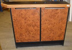 1 x 2-Door Counter Unit With Burl Walnut Doors And Power Sockets - Dimensions: W122 x D27 x H96cm -