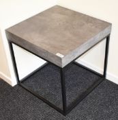 1 x Contemporary Side Table With Black Metal Frame and Stone Effect Top - Dimension: H53 x W55 x D55