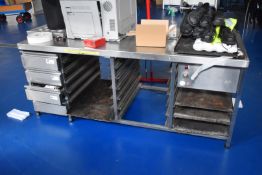 1 x Stainless Steel Food Prep Table With Integrated Hob, Baine Marie, Food Tray Rails and