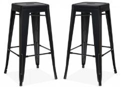 2 x Xavier Pauchard Inspired Industrial Black Bar Stools - Pair of - Lightweight and Stackable -