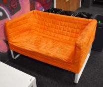 2 x Ikea Knopparp Two Seater Sofas in Orange - Features Removable Washable Padded Covers