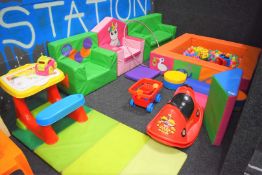 1 x Collection of Childrens Softplay Toys Including Chairs, Shapes, 140x140cm Ball Pit With Balls