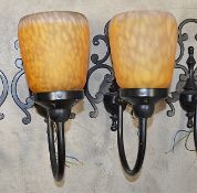 4 x Ornate Wall Mounted Light Fitting With 2 x Shades - Dimensions: Height 35cm / Projection