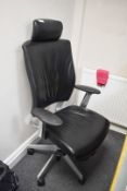 1 x Height Adjustable Office Swivel Chair Upholstered in Black Leather