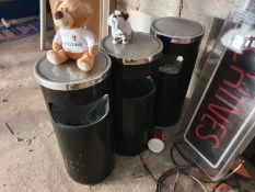 3 x Waste Bins in Black With Chrome Tops - CL515 - Height 60 cms x Diameter 26 cms - Location: Lymm,