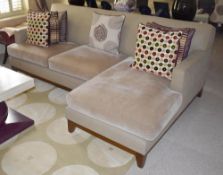 1 x Right-Hand Corner Sofa Upholstered In Light Cream Leather And Chenille Fabrics - RRP £15,000