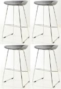 4 x Scandinavian Style Bar Stools Featuring Grey Fabric Upholstered Seats And Chrome Metal Frames