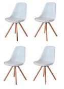 Set of 4 x Contemporary Scandinavian-style Dining Chairs in White - Deep Seated Mid Century Design