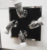 1 x Comet 4 Light Ceiling Spotlight Polished Chrome Black - Ex Display, Mounted On Backboard