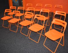 10 x Folding Chairs With Bright Orange Finish, Steel Bases and Carry Handles