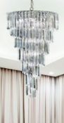 1 x Sigma Chrome 9 Light Chandelier With Clear Acrylic Prisms - New Boxed Stock - RRP £804.00!