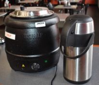 1 x Buffalo L715 Soup Kettle and 2 x Stainless Steel Coffee Thermo Warmers