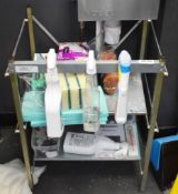 Assorted Collection of Cleaning Accessories Including Mops, Wet Floor Signs, Cleaning Stand, Mops