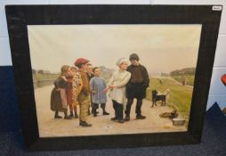 1 x Large Framed Canvas Art Print Featuring A Baker Boy And Urchins - Dimensions: W112 x H87 x