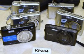 6 x Digital Cameras - Includes Sony, Nikon and Canon Brands - CL011 - Ref KP284 - Location:
