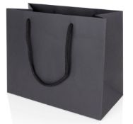 190 x Medium Landscape Paper Gift Bags In Black With Rope Handles - Dimensions: 25 x 12 x 20cm