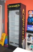 1 x Lucozade Upright Showcase Illuminated Drinks Chiller By Metalfrio - 230v - H200 x W61 x D59
