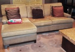 1 x Left-Hand Corner Sofa Upholstered In Light Mocha Leather And Chenille Fabrics - Includes Cushion