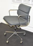 1 x Eames Inspired Office Chair - Swivel Office Chair Upholstered in Grey Fabric With Padded Seat