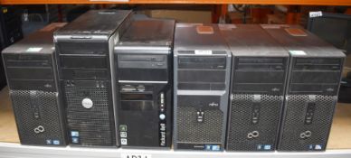 6 x Various Desktop Computers - Brands Include Dell, HP and Fujitsu - Hard Disk Drives Removed -