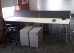 Office Desk Set - 4 x Kinnarps Interlocking 160cm Rectangular Desks + 3-Drawer Units + 2 Dividers