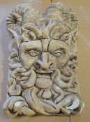 1 x Large Ornamental Plaster Gargoyle Head / Garden Plaque - Dimensions: W30 x H42 x D10cmcm - Used,