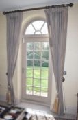 1 x Pair Of Premium Lined Living Room Curtains With Tie Backs And Pole - Drop 265cm - Ref: ABR042 /