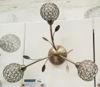 1 x BELLIS II Ceiling 3-Light Fitting With Decorative Globe Shades, And An Antique Brass Finish - Ex