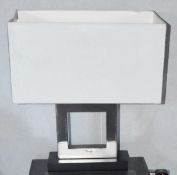 Pair Of Lamps With Pale Cream Shades And Chrome Bases - Dimensions: W46 x D25 x H53cm - Ref: ABR074