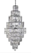 1 x Large 1.7 Metre EMPIRE 13-Light Tiered Chandelier In Chrome With Bevelled Crystal Coffin Drops -