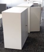 Pair Of 2-Door Metal Office Cabinets In A Light Grey With Keys - Dimensions: W80 x 47 x H100cm