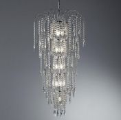 1 x Waterfall 13-Light Chrome Chandelier With Crystal Buttons & Drops - Ex Display Stock - CL298 - R